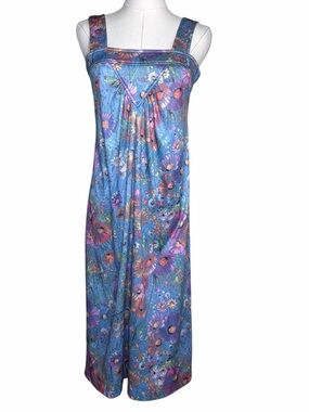 Vintage 70s Yves Jenner Floral Spring Print Maxi Dress Twee Fairy Retro Cute